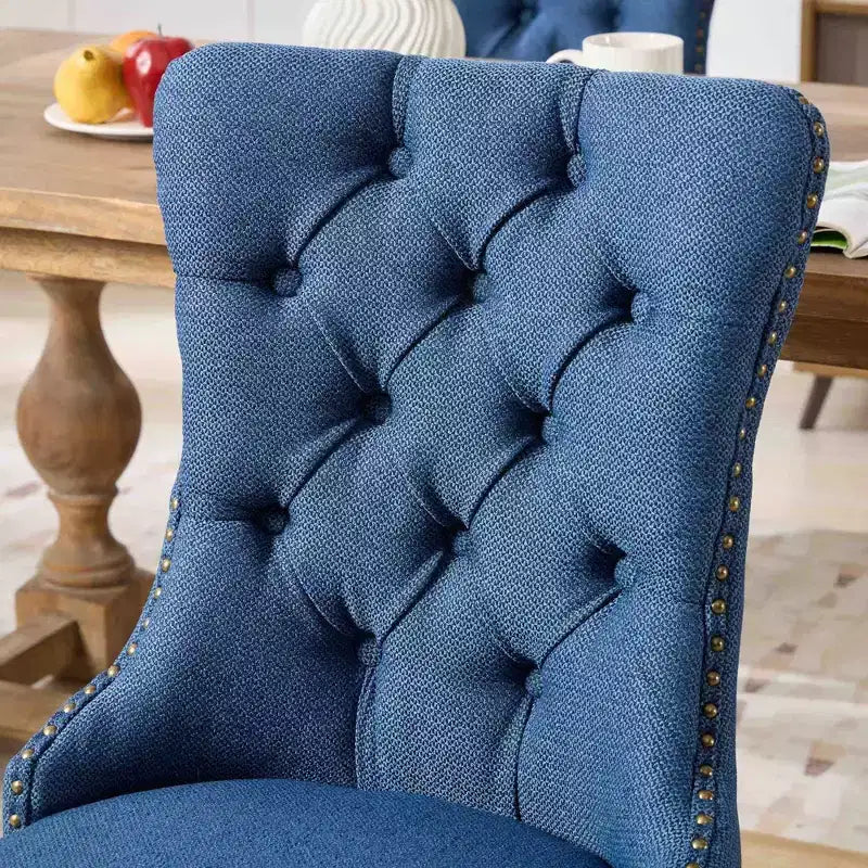 TUYOHW Sillas de Comedor Contemporáneas, 2 Piezas Elegantes Sillas Auxiliares Tapizadas, Sillas de Comedor de Lino Suave, Patas de Madera Maciza y Ribete de Tachuelas, 300lbs Máx.
