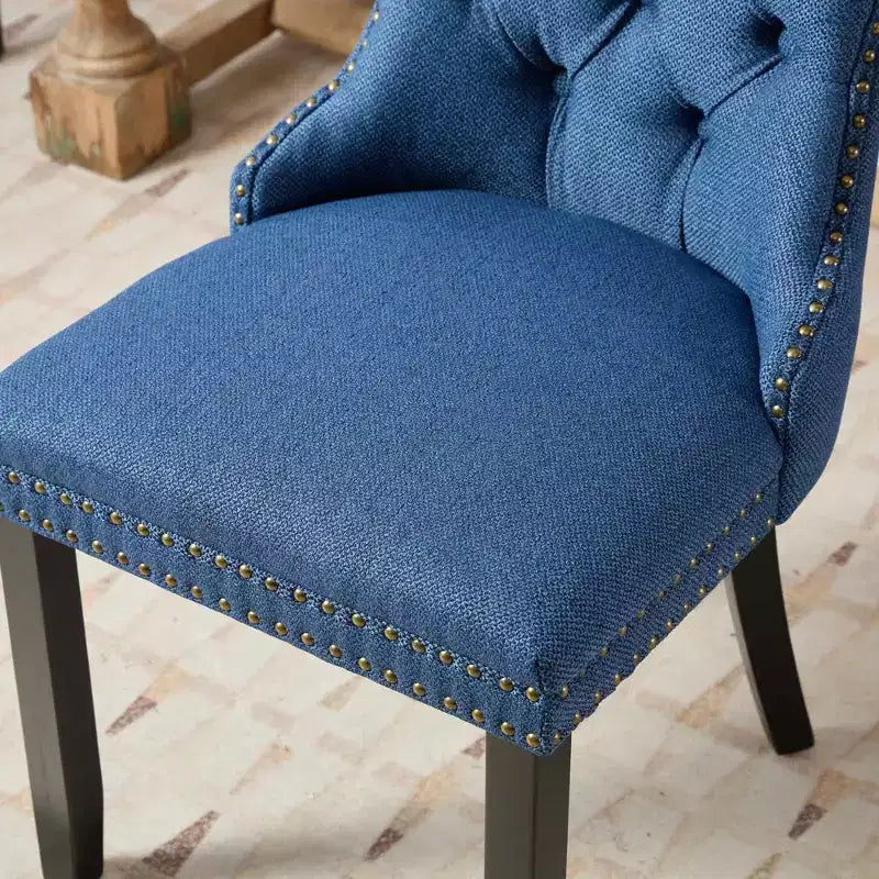 TUYOHW Sillas de Comedor Contemporáneas, 2 Piezas Elegantes Sillas Auxiliares Tapizadas, Sillas de Comedor de Lino Suave, Patas de Madera Maciza y Ribete de Tachuelas, 300lbs Máx.