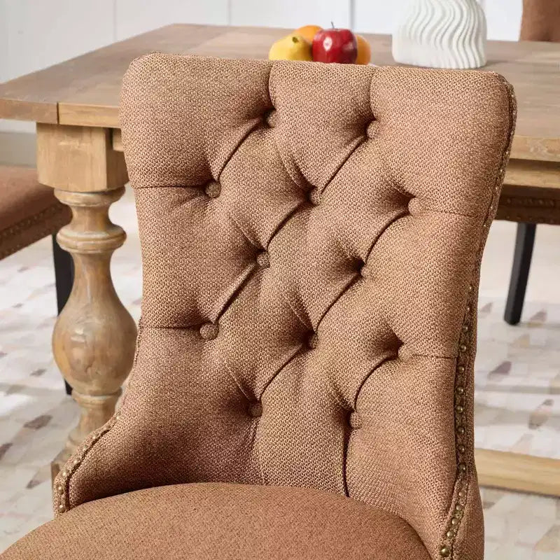 TUYOHW Sillas de Comedor Contemporáneas, 2 Piezas Elegantes Sillas Auxiliares Tapizadas, Sillas de Comedor de Lino Suave, Patas de Madera Maciza y Ribete de Tachuelas, 300lbs Máx.