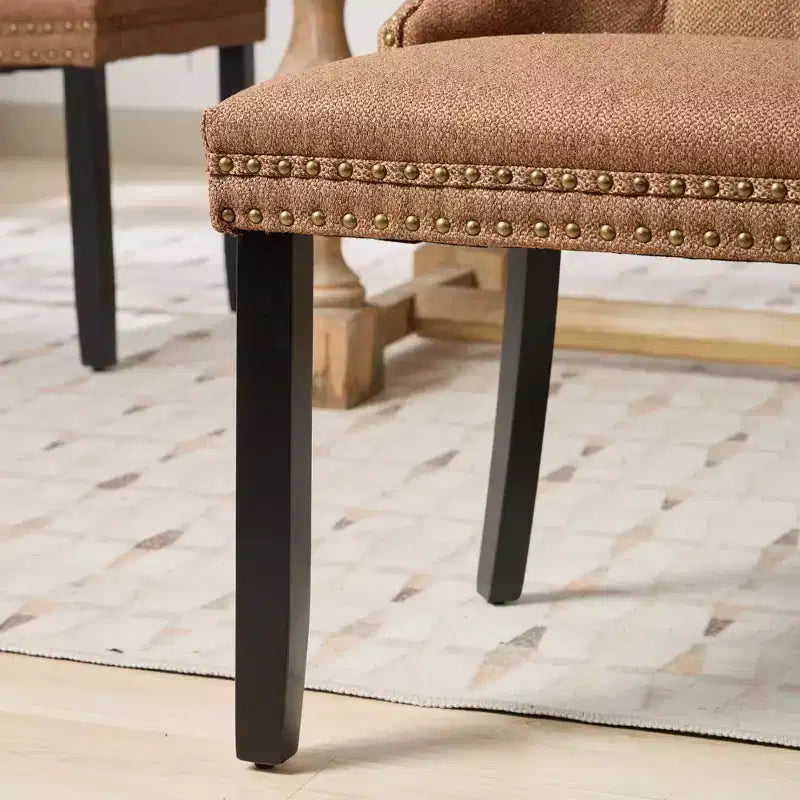 TUYOHW Sillas de Comedor Contemporáneas, 2 Piezas Elegantes Sillas Auxiliares Tapizadas, Sillas de Comedor de Lino Suave, Patas de Madera Maciza y Ribete de Tachuelas, 300lbs Máx.