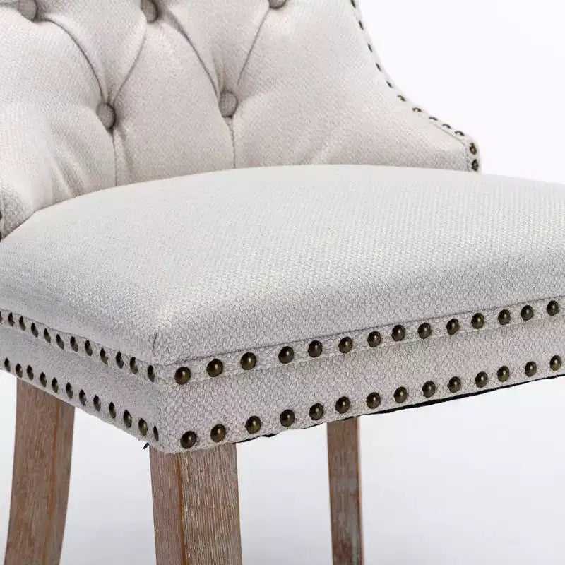 TUYOHW Sillas de Comedor Contemporáneas, 2 Piezas Elegantes Sillas Auxiliares Tapizadas, Sillas de Comedor de Lino Suave, Patas de Madera Maciza y Ribete de Tachuelas, 300lbs Máx.