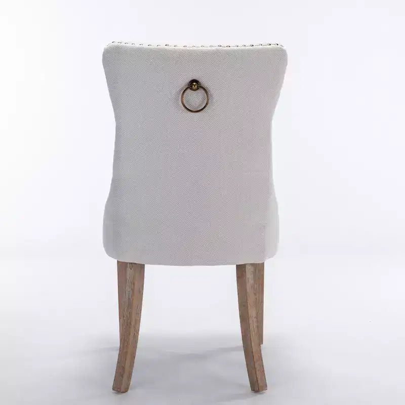 TUYOHW Sillas de Comedor Contemporáneas, 2 Piezas Elegantes Sillas Auxiliares Tapizadas, Sillas de Comedor de Lino Suave, Patas de Madera Maciza y Ribete de Tachuelas, 300lbs Máx.