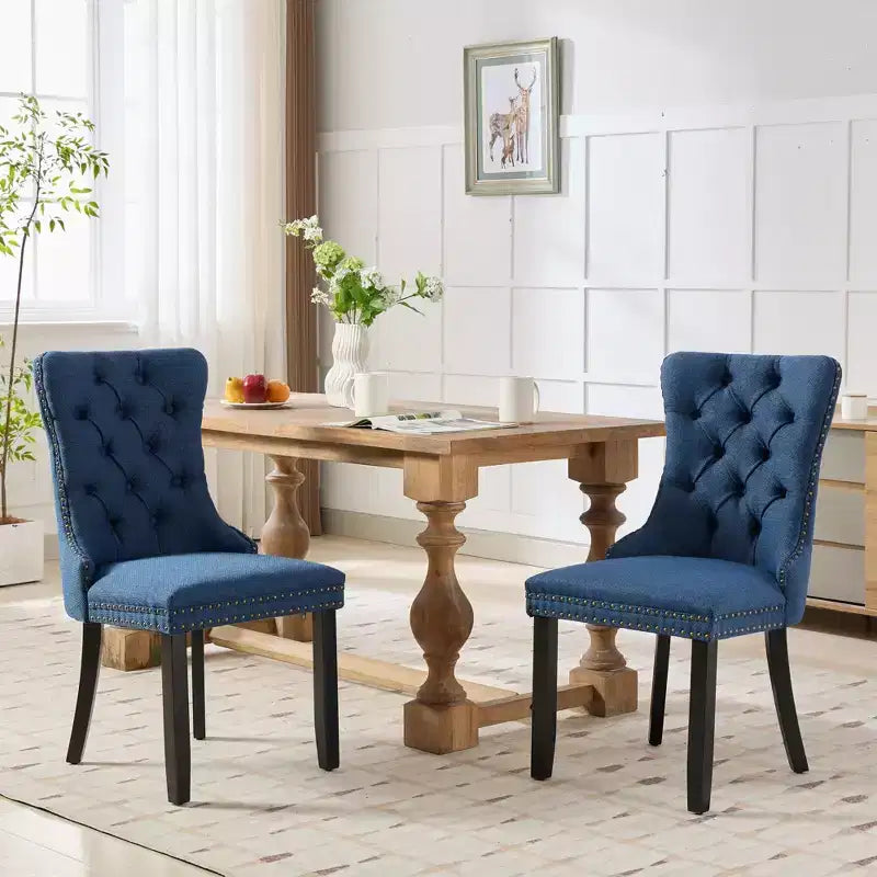 TUYOHW Sillas de Comedor Contemporáneas, 2 Piezas Elegantes Sillas Auxiliares Tapizadas, Sillas de Comedor de Lino Suave, Patas de Madera Maciza y Ribete de Tachuelas, 300lbs Máx.