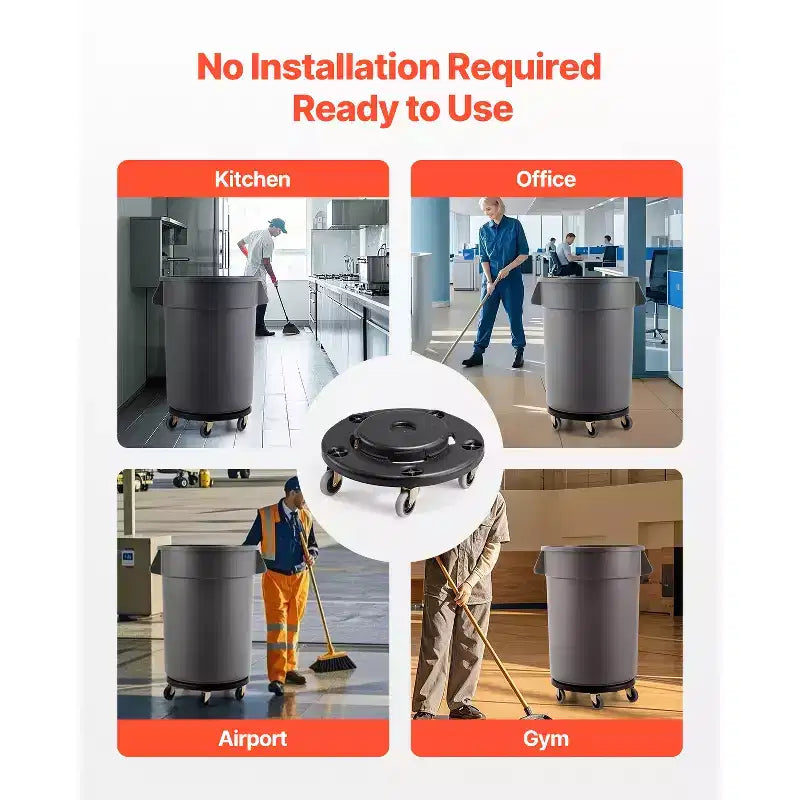 Base con Ruedas para Cubo de Basura VEVOR, Compatible con Contenedores de 20, 32, 44 y 55 Galones, Base Redonda con 4 Ruedas Bloqueables, Capacidad de Carga de 500 lb, Negro