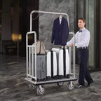 VEVOR Carro para Equipaje de Hotel, Capacidad de Carga de 1200 Libras, Carro de Botones con Acabado de Acero Inoxidable Cepillado, Carro de Valet con Plataforma Alfombrada Gris y Ruedas de 8 Pulgadas, Plateado