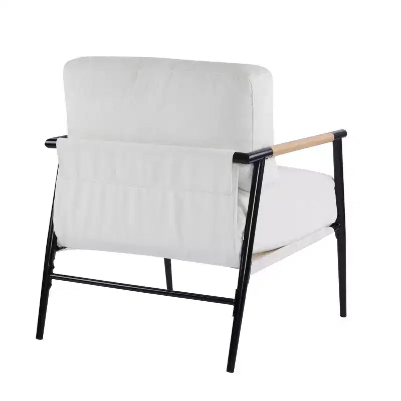 MAYEERTY 27.56 Sillón Moderno, Cojines de Felpa, Marco de Metal Minimalista, Reposabrazos de Madera, Sala de Estar, Dormitorio, Oficina