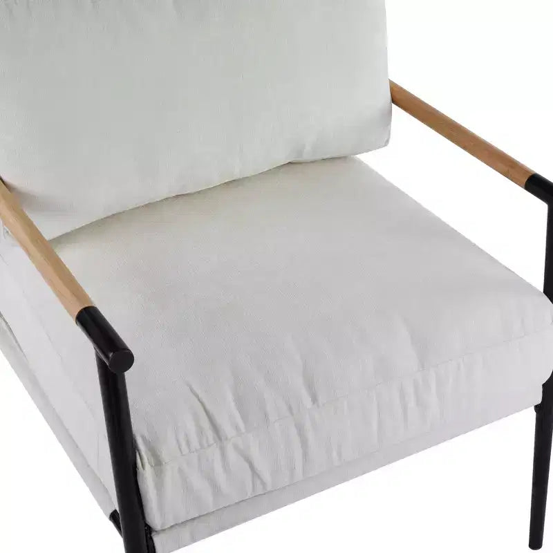MAYEERTY 27.56 Sillón Moderno, Cojines de Felpa, Marco de Metal Minimalista, Reposabrazos de Madera, Sala de Estar, Dormitorio, Oficina