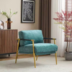 MAYEERTY 27.56 Sillón Moderno, Cojines de Felpa, Marco de Metal Minimalista, Reposabrazos de Madera, Sala de Estar, Dormitorio, Oficina