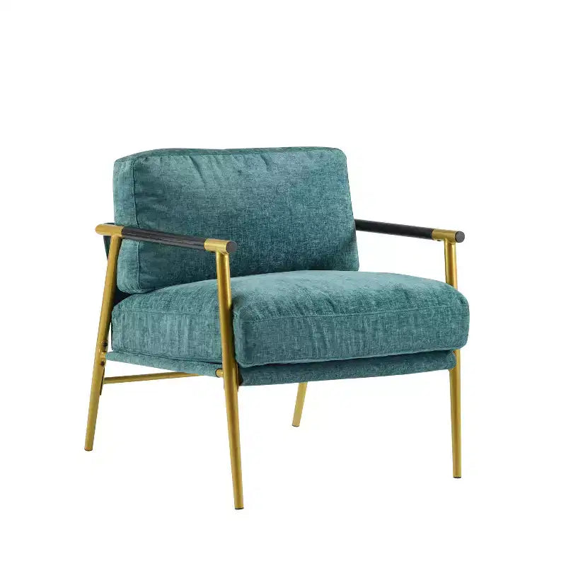 MAYEERTY 27.56 Sillón Moderno, Cojines de Felpa, Marco de Metal Minimalista, Reposabrazos de Madera, Sala de Estar, Dormitorio, Oficina