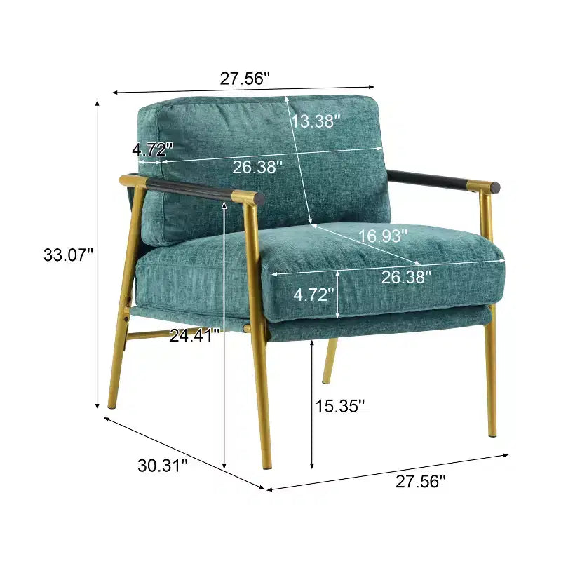 MAYEERTY 27.56 Sillón Moderno, Cojines de Felpa, Marco de Metal Minimalista, Reposabrazos de Madera, Sala de Estar, Dormitorio, Oficina