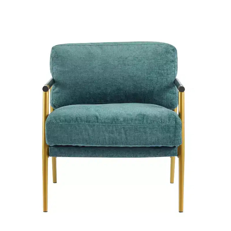 MAYEERTY 27.56 Sillón Moderno, Cojines de Felpa, Marco de Metal Minimalista, Reposabrazos de Madera, Sala de Estar, Dormitorio, Oficina