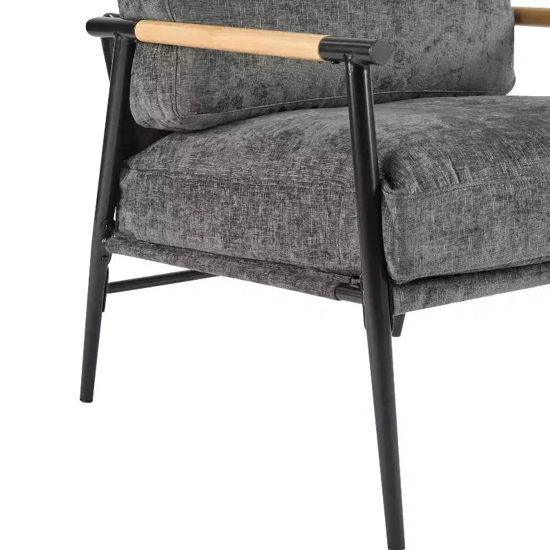 MAYEERTY 27.56 Sillón Moderno, Cojines de Felpa, Marco de Metal Minimalista, Reposabrazos de Madera, Sala de Estar, Dormitorio, Oficina