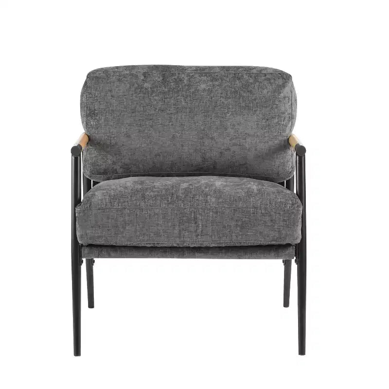 MAYEERTY 27.56 Sillón Moderno, Cojines de Felpa, Marco de Metal Minimalista, Reposabrazos de Madera, Sala de Estar, Dormitorio, Oficina