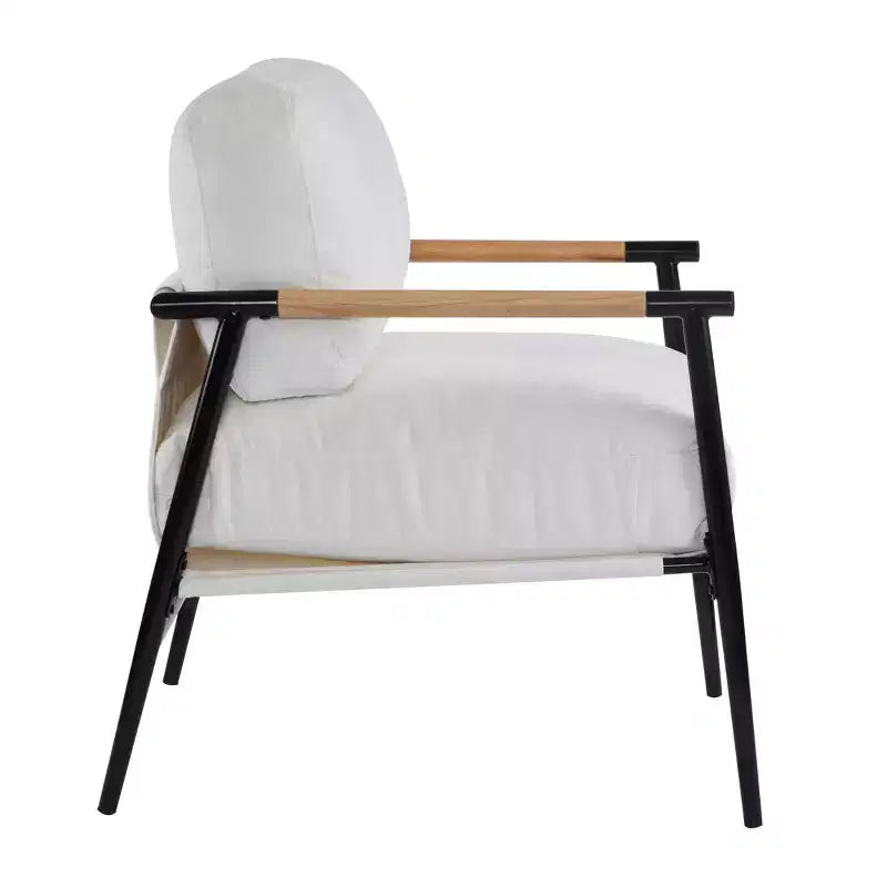 MAYEERTY 27.56 Sillón Moderno, Cojines de Felpa, Marco de Metal Minimalista, Reposabrazos de Madera, Sala de Estar, Dormitorio, Oficina