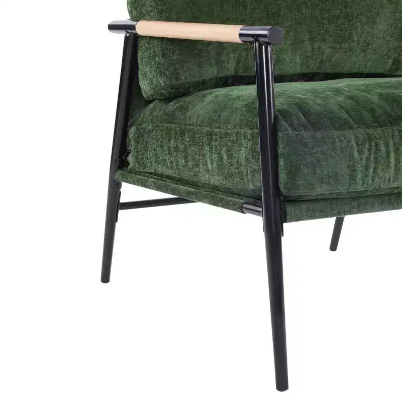 MAYEERTY 27.56 Sillón Moderno, Cojines de Felpa, Marco de Metal Minimalista, Reposabrazos de Madera, Sala de Estar, Dormitorio, Oficina