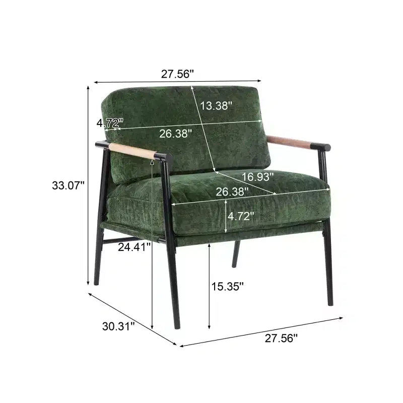 MAYEERTY 27.56 Sillón Moderno, Cojines de Felpa, Marco de Metal Minimalista, Reposabrazos de Madera, Sala de Estar, Dormitorio, Oficina