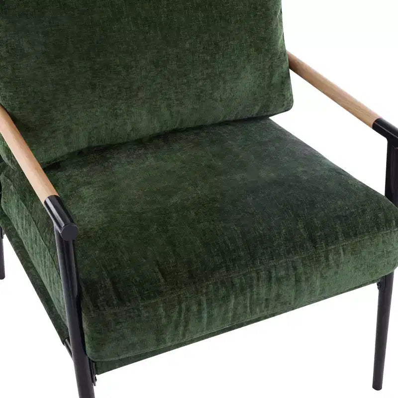 MAYEERTY 27.56 Sillón Moderno, Cojines de Felpa, Marco de Metal Minimalista, Reposabrazos de Madera, Sala de Estar, Dormitorio, Oficina