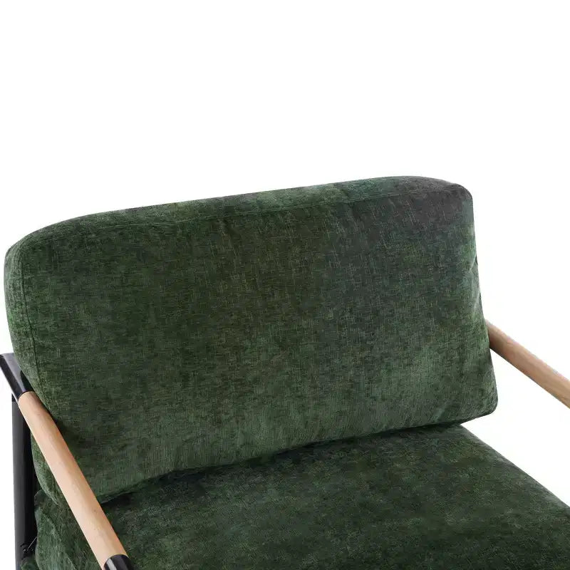 MAYEERTY 27.56 Sillón Moderno, Cojines de Felpa, Marco de Metal Minimalista, Reposabrazos de Madera, Sala de Estar, Dormitorio, Oficina