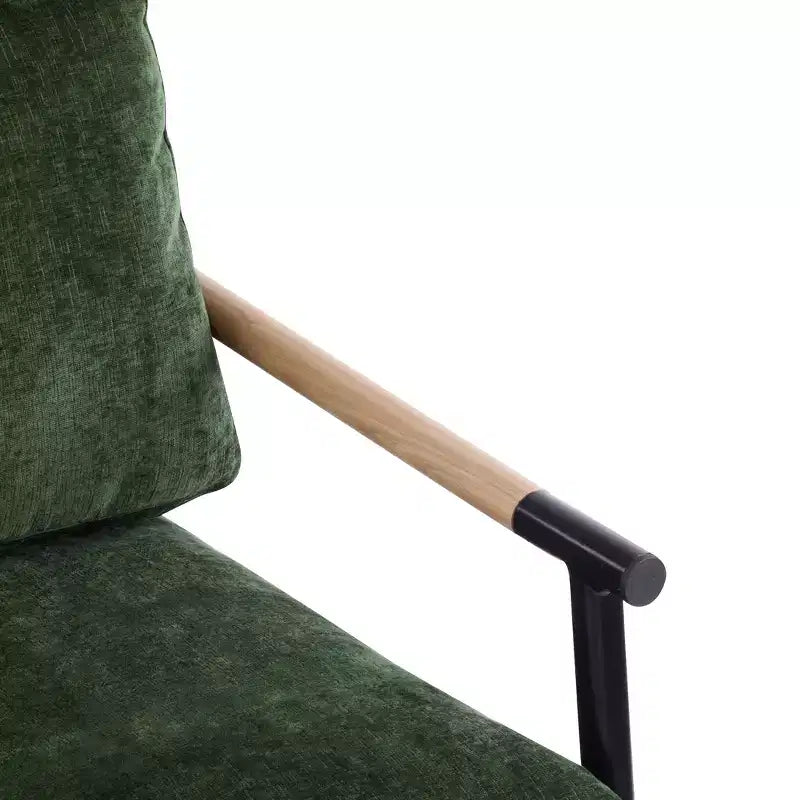 MAYEERTY 27.56 Sillón Moderno, Cojines de Felpa, Marco de Metal Minimalista, Reposabrazos de Madera, Sala de Estar, Dormitorio, Oficina