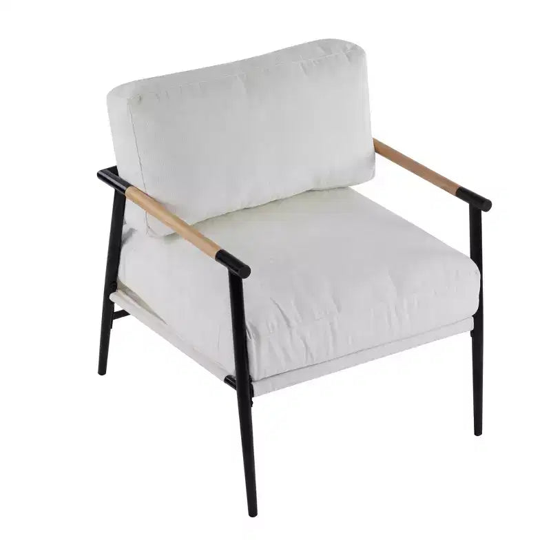 MAYEERTY 27.56 Sillón Moderno, Cojines de Felpa, Marco de Metal Minimalista, Reposabrazos de Madera, Sala de Estar, Dormitorio, Oficina
