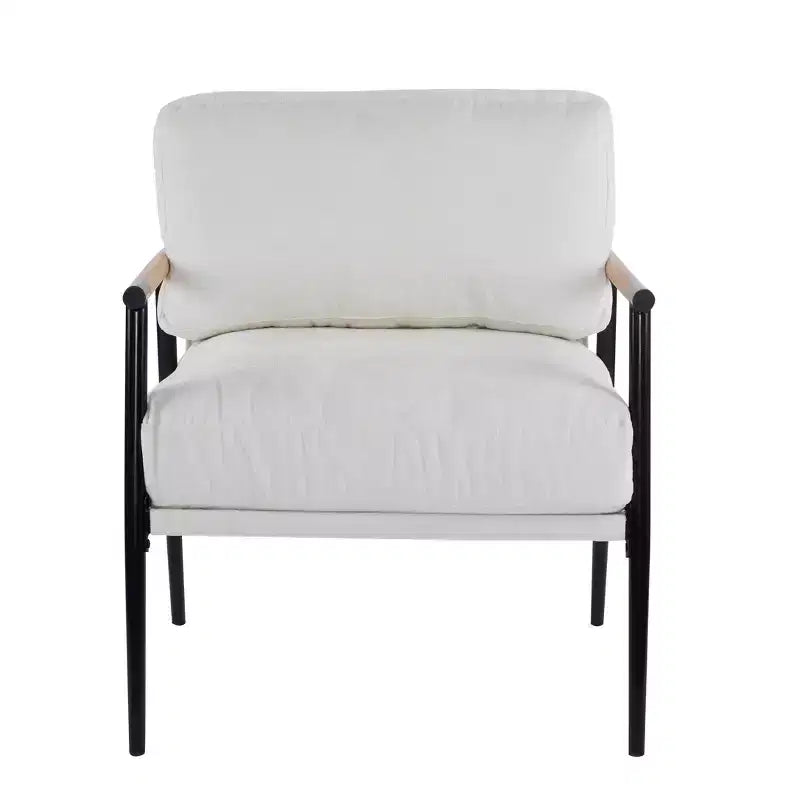MAYEERTY 27.56 Sillón Moderno, Cojines de Felpa, Marco de Metal Minimalista, Reposabrazos de Madera, Sala de Estar, Dormitorio, Oficina