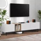 Mueble de TV Moderno MAYEERTY para TV de 80 pulgadas con 3 Puertas, Centro de Entretenimiento con Gran Armario de Almacenamiento para Sala de Estar Dormitorio, Blanco