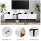 Mueble de TV Moderno MAYEERTY para TV de 80 pulgadas con 3 Puertas, Centro de Entretenimiento con Gran Armario de Almacenamiento para Sala de Estar Dormitorio, Blanco