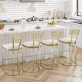Bar Stools Set of 4, High Back Counter Height Bar Stools with White Velvet Upholstery & Gold Metal Legs, Soft Padded Kitchen Island Stools, Bar Chairs