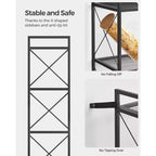 Estantería metálica de 4 niveles, unidad de almacenamiento de 112,5 cm con marcos en X y pies ajustables, 50 kg por estante, para entrada, cocina, baño, negro tinta