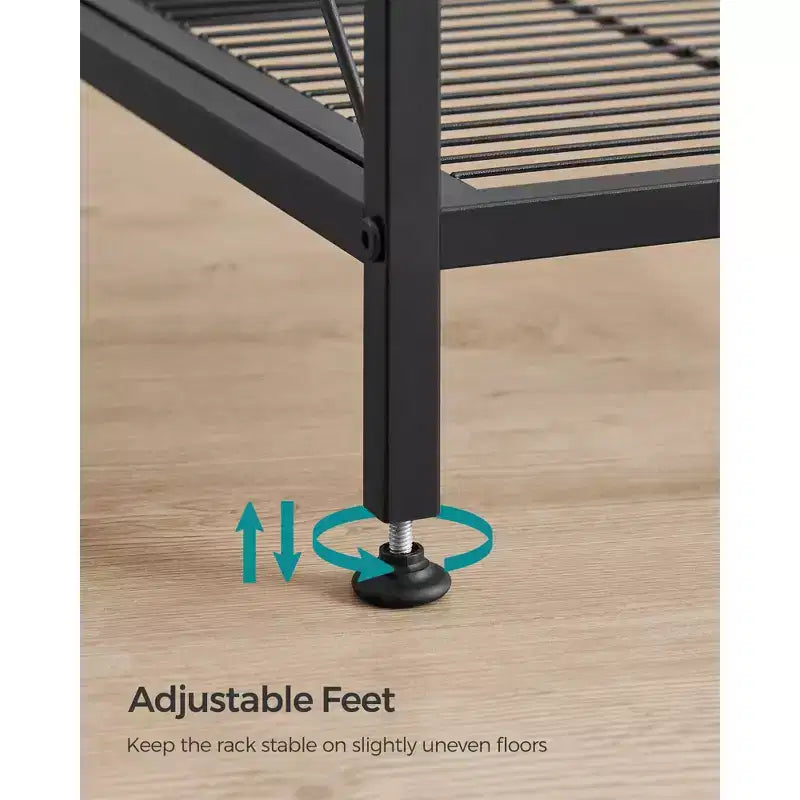 Estantería metálica de 4 niveles, unidad de almacenamiento de 112,5 cm con marcos en X y pies ajustables, 50 kg por estante, para entrada, cocina, baño, negro tinta
