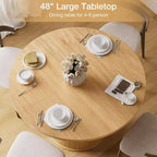 Mesa de comedor redonda Hommpa de 48 pulgadas con almacenamiento - Estante ajustable de 3 niveles, estilo rústico moderno, asientos para 4-6 personas