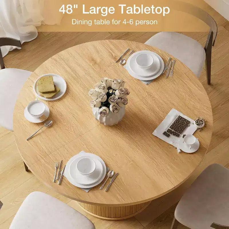 Mesa de comedor redonda Hommpa de 48 pulgadas con almacenamiento - Estante ajustable de 3 niveles, estilo rústico moderno, asientos para 4-6 personas