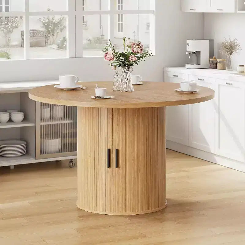 Mesa de comedor redonda Hommpa de 48 pulgadas con almacenamiento - Estante ajustable de 3 niveles, estilo rústico moderno, asientos para 4-6 personas