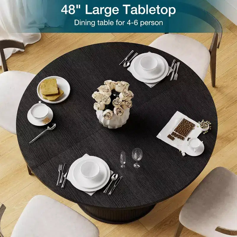 Mesa de comedor redonda Hommpa de 48 pulgadas con almacenamiento - Estante ajustable de 3 niveles, estilo rústico moderno, asientos para 4-6 personas
