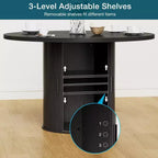 Mesa de comedor redonda Hommpa de 48 pulgadas con almacenamiento - Estante ajustable de 3 niveles, estilo rústico moderno, asientos para 4-6 personas