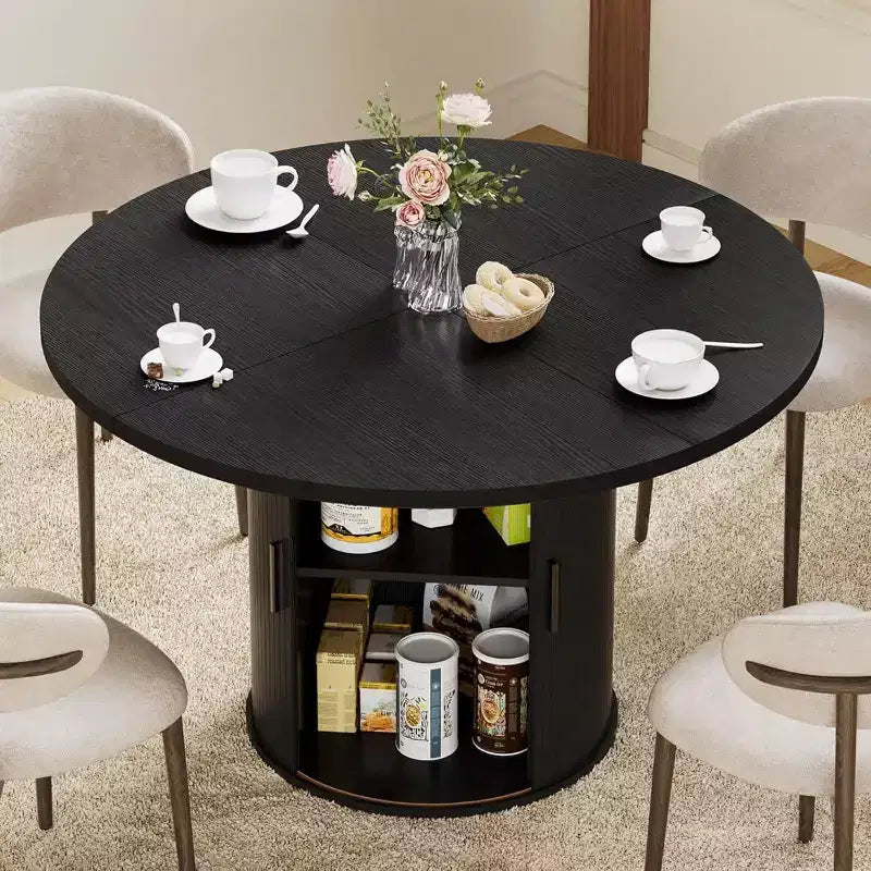 Mesa de comedor redonda Hommpa de 48 pulgadas con almacenamiento - Estante ajustable de 3 niveles, estilo rústico moderno, asientos para 4-6 personas