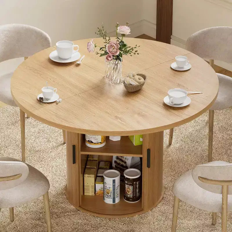 Mesa de comedor redonda Hommpa de 48 pulgadas con almacenamiento - Estante ajustable de 3 niveles, estilo rústico moderno, asientos para 4-6 personas