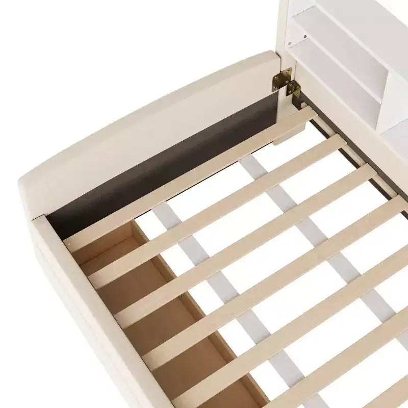Cama de plataforma tapizada de terciopelo tamaño individual Luxystar con estantes de almacenamiento y 2 cajones para sala de estar