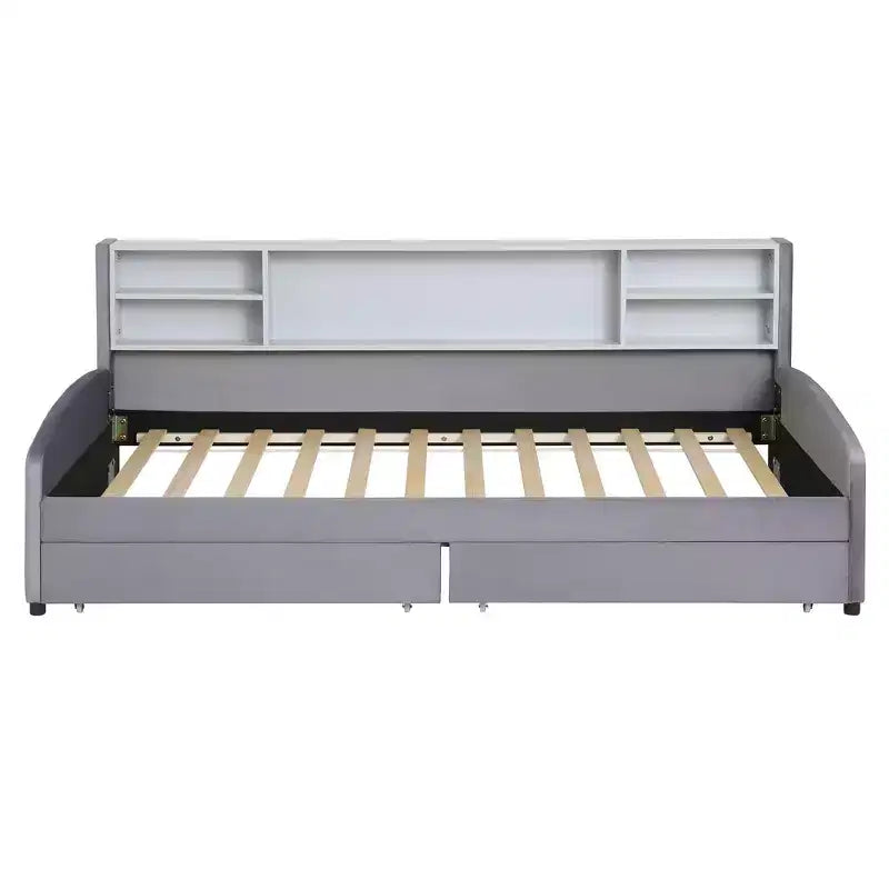 Cama de plataforma tapizada de terciopelo tamaño individual Luxystar con estantes de almacenamiento y 2 cajones para sala de estar