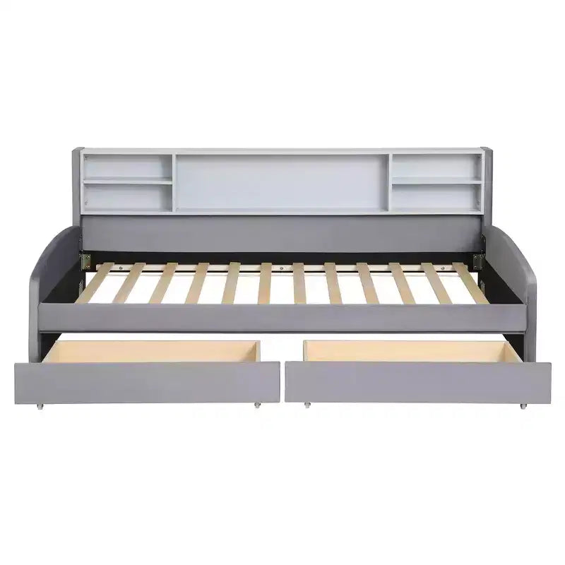 Cama de plataforma tapizada de terciopelo tamaño individual Luxystar con estantes de almacenamiento y 2 cajones para sala de estar