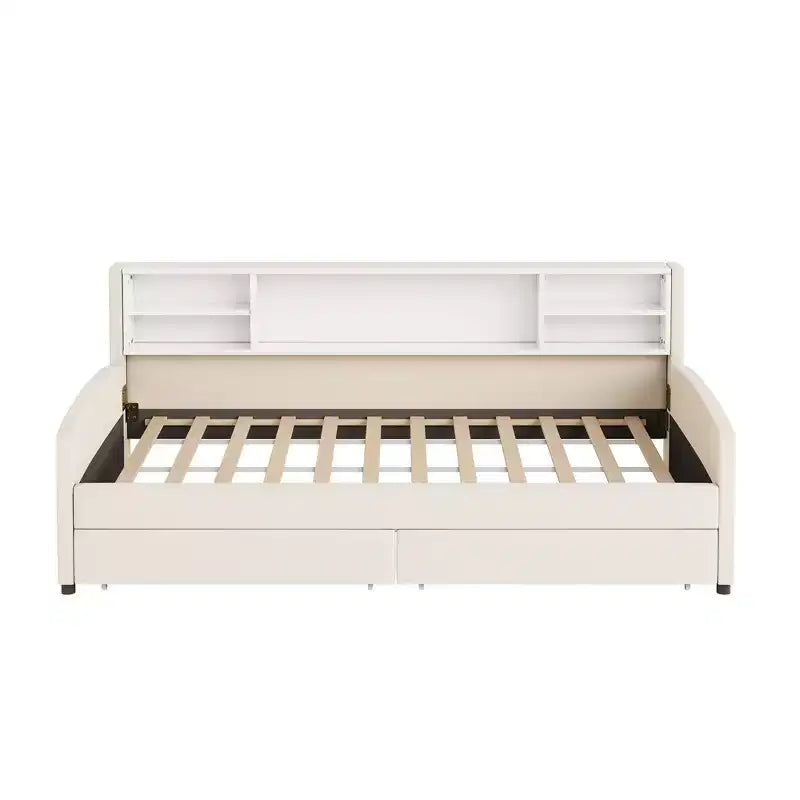 Cama de plataforma tapizada de terciopelo tamaño individual Luxystar con estantes de almacenamiento y 2 cajones para sala de estar
