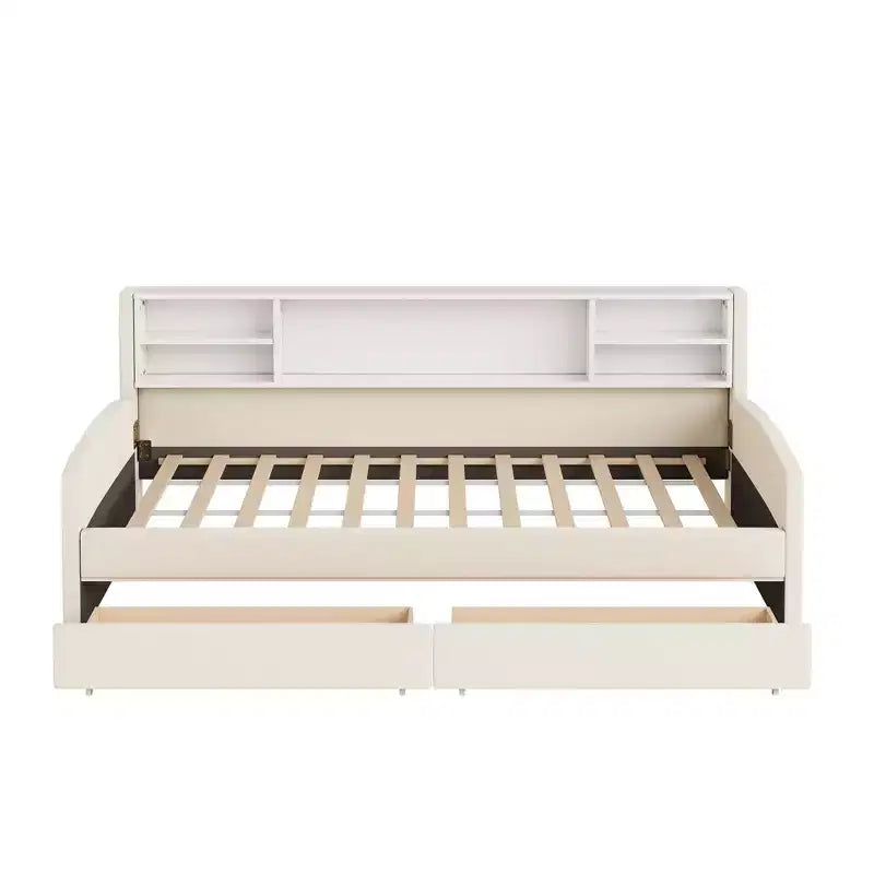 Cama de plataforma tapizada de terciopelo tamaño individual Luxystar con estantes de almacenamiento y 2 cajones para sala de estar