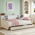 Luxystar Twin size Velvet Upholstered Platform Bed with Storage Shelves and 2 Drawers for Living Room