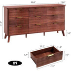 Cómoda de 60.6" de ancho con 9 cajones hondos - Mueble de TV moderno y cómoda para dormitorio, sala de estar y pasillo