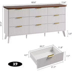Cómoda de 60.6" de ancho con 9 cajones hondos - Mueble de TV moderno y cómoda para dormitorio, sala de estar y pasillo