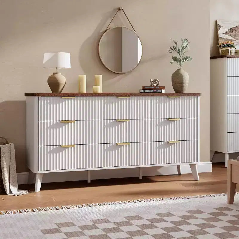 Cómoda de 60.6" de ancho con 9 cajones hondos - Mueble de TV moderno y cómoda para dormitorio, sala de estar y pasillo