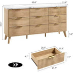 Cómoda de 60.6" de ancho con 9 cajones hondos - Mueble de TV moderno y cómoda para dormitorio, sala de estar y pasillo
