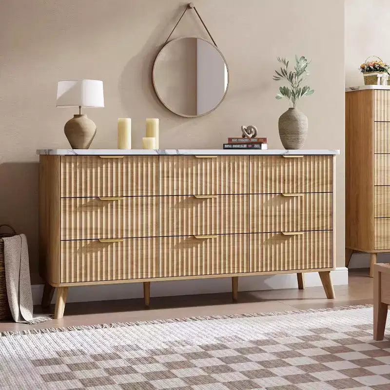 Cómoda de 60.6" de ancho con 9 cajones hondos - Mueble de TV moderno y cómoda para dormitorio, sala de estar y pasillo