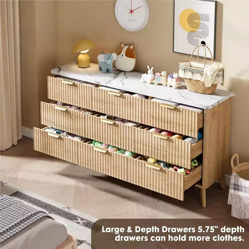 Cómoda de 60.6" de ancho con 9 cajones hondos - Mueble de TV moderno y cómoda para dormitorio, sala de estar y pasillo
