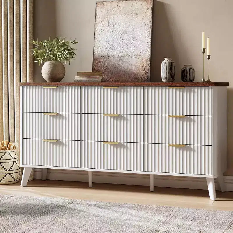 Cómoda de 60.6" de ancho con 9 cajones hondos - Mueble de TV moderno y cómoda para dormitorio, sala de estar y pasillo